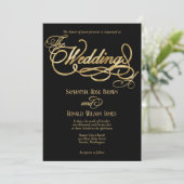 エレガントなブラックとフェイクゴールドのカリグラフィー結婚式 招待状 (スタンド正面)