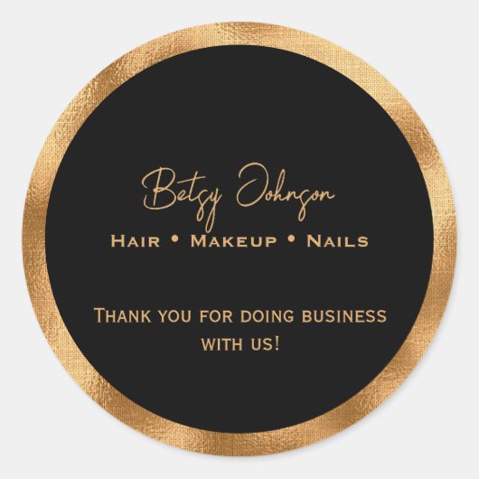 エレガントなブラックとフェイクゴールドホイルのサンキューシール ラウンドシール (正面)