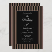 エレガントなブラックとブラウンの縦ストライプのウェディング 招待状 (正面/裏面)