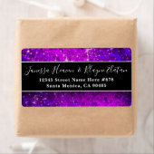 エレガントなブラックとホワイトのウェディング パープルグリッター ラベル (インサイチュ)