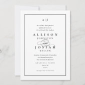 エレガントなブラックとホワイトのウェディング 招待状 (正面)