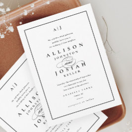 エレガントなブラックとホワイトのウェディング 招待状