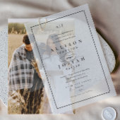 エレガントなブラックとホワイトのオーバーレイウェディング ベラム紙招待状