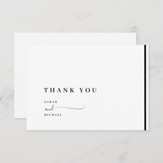 エレガントなブラックとホワイトのクラシックウェディング感謝カード サンキューカード (正面/裏面)