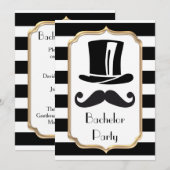 エレガントなブラックとホワイトのストライプ独身パーティー 招待状 (正面/裏面)