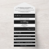 エレガントなブラックとホワイトのストライプ モダンウェディング オールインワン招待状 (内側)