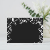 エレガントなブラックとホワイトのスワールウェディング 出欠カード (スタンド正面)