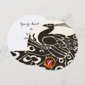 エレガントなブラックとホワイトのピーコック, 赤ルビージェム モノグラム 招待状 (正面/裏面)