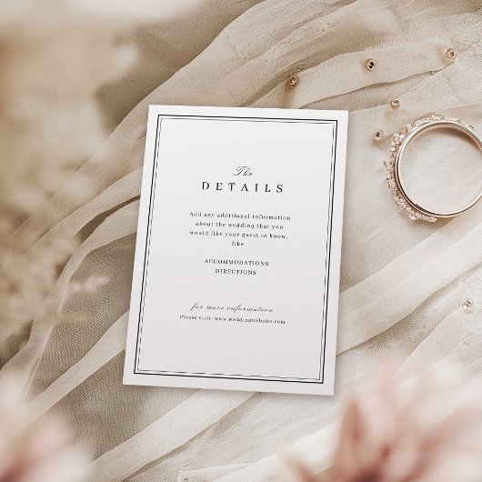 エレガントなブラックとホワイトのミニマルな結婚式のディテール エンクロージャーカード