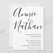 エレガントなブラックとホワイトのミニマルスクリプト結婚式 招待状 (正面)