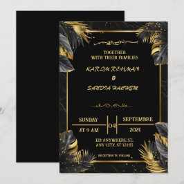 エレガントなブラックとホワイトのムスリムウェディング招待状 招待状