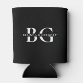 エレガントなブラックとホワイトのモノグラムイニシャルウェディング 缶クーラー (裏面)