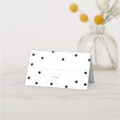エレガントなブラックとホワイトの水玉模様のウェディング プレイスカード (正面)