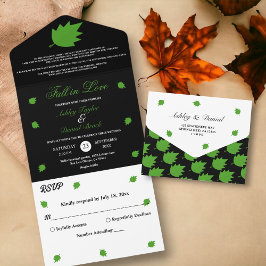 エレガントなブラックとホワイトの秋の恋に落ちる ウェディング オールインワン招待状