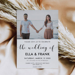 エレガントなブラックとホワイトの結婚式の写真招待状 招待状