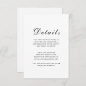 エレガントなブラックとホワイトの結婚式ゲスト詳細 エンクロージャーカード (正面/裏面)