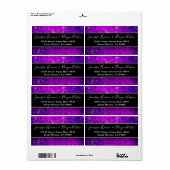 エレガントなブラックとホワイトの結婚式 パープルグリッター ラベル (フルシート)