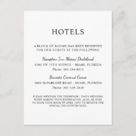 エレガントなブラックとホワイトの結婚式 二つのホテル エンクロージャーカード