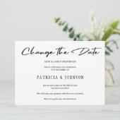 エレガントなブラックとホワイトの結婚式 日程変更のお知らせ セーブザデート (スタンド正面)