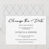 エレガントなブラックとホワイトの結婚式 日程変更のお知らせ セーブザデート (正面/裏面)