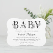 エレガントなブラックとホワイトの花のベビーシャワー 招待状 (スタンド正面)