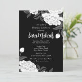 エレガントなブラックとホワイトの花のランチョン招待状 招待状 (スタンド正面)