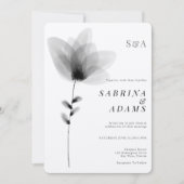エレガントなブラックとホワイトの花柄写真モノグラム結婚式 招待状 (正面)
