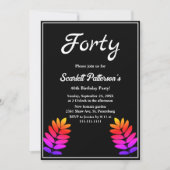 エレガントなブラックとホワイトの輝く葉 40歳の誕生日 招待状 (正面)