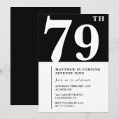 エレガントなブラックとホワイトの79歳の誕生日招待状 招待状 (正面/裏面)