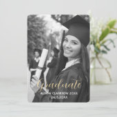 エレガントなブラックとホワイトゴールドの卒業写真パーティー 招待状 (スタンド正面)