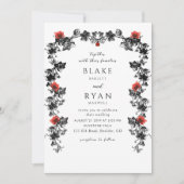 エレガントなブラックとレッドのビクトリアンゴシックウェディング 招待状 (正面)