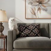 エレガントなブラックとローズゴールドのダマスク アクセントピロー