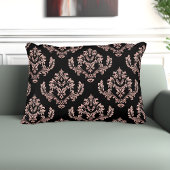 エレガントなブラックとローズゴールドのダマスク アクセントピロー