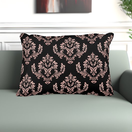 エレガントなブラックとローズゴールドのダマスク アクセントピロー