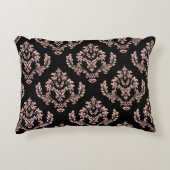 エレガントなブラックとローズゴールドのダマスク アクセントピロー (正面)