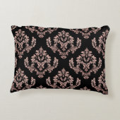 エレガントなブラックとローズゴールドのダマスク アクセントピロー (裏面)