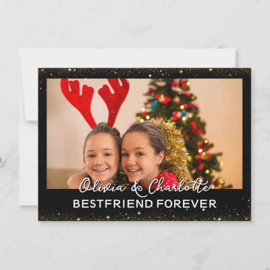 エレガントなブラックのカスタム写真ベストフレンドフォーエバー シーズンカード (正面)