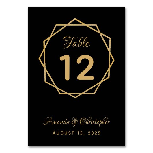 エレガントなブラックのモダン幾何学結婚式 テーブルナンバー (正面)