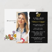 エレガントなブラックの写真付き看護学卒業証書 招待状 (正面/裏面)