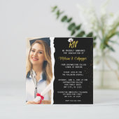 エレガントなブラックの写真付き看護学卒業証書 招待状 (スタンド正面)