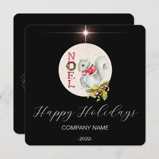 エレガントなブラックの水彩画ホリデーカード シーズンカード (正面/裏面)