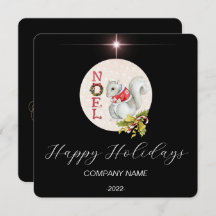 エレガントなブラックの水彩画ホリデーカード