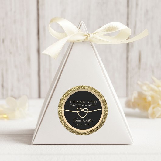 エレガントなブラックの結婚式のお礼ステッカー ラウンドシール