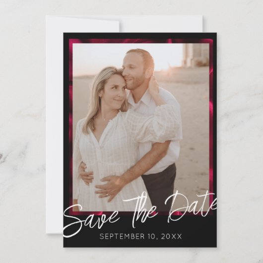 エレガントなブラックの結婚式の写真付きSave the Dateカード 招待状 (正面)
