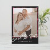 エレガントなブラックの結婚式の写真付きSave the Dateカード 招待状 (スタンド正面)