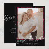 エレガントなブラックの結婚式の写真付きSave the Dateカード 招待状 (正面/裏面)