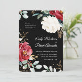 エレガントなブラックの花のクリスマスフォトウェディング 招待状 (スタンド正面)