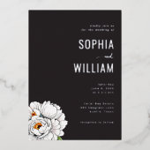 エレガントなブラックの花の牡丹 箔招待状 (正面)
