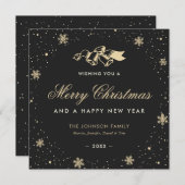 エレガントなブラックの雪の結晶とクリスマスの鐘 シーズンカード (正面/裏面)