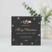 エレガントなブラックの雪の結晶とクリスマスの鐘 シーズンカード (スタンド正面)